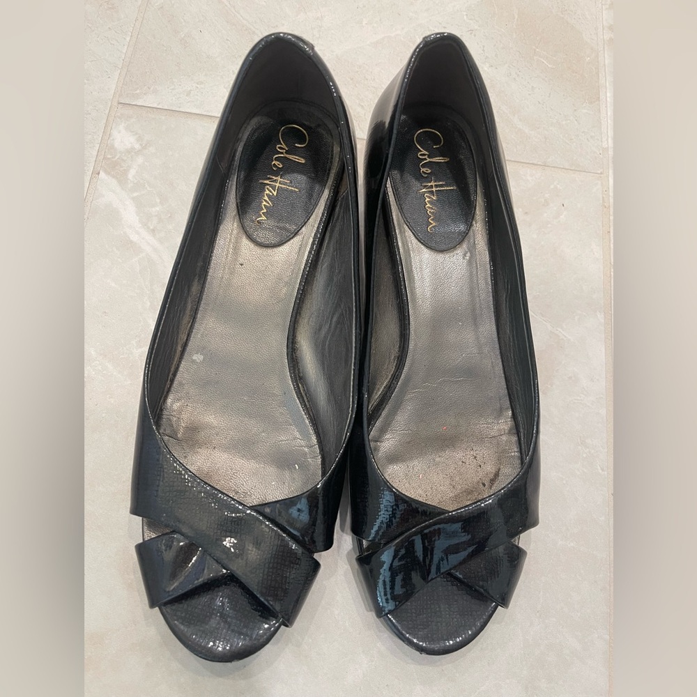 Cole Haan Black Patent Leather Wedge Sandal
